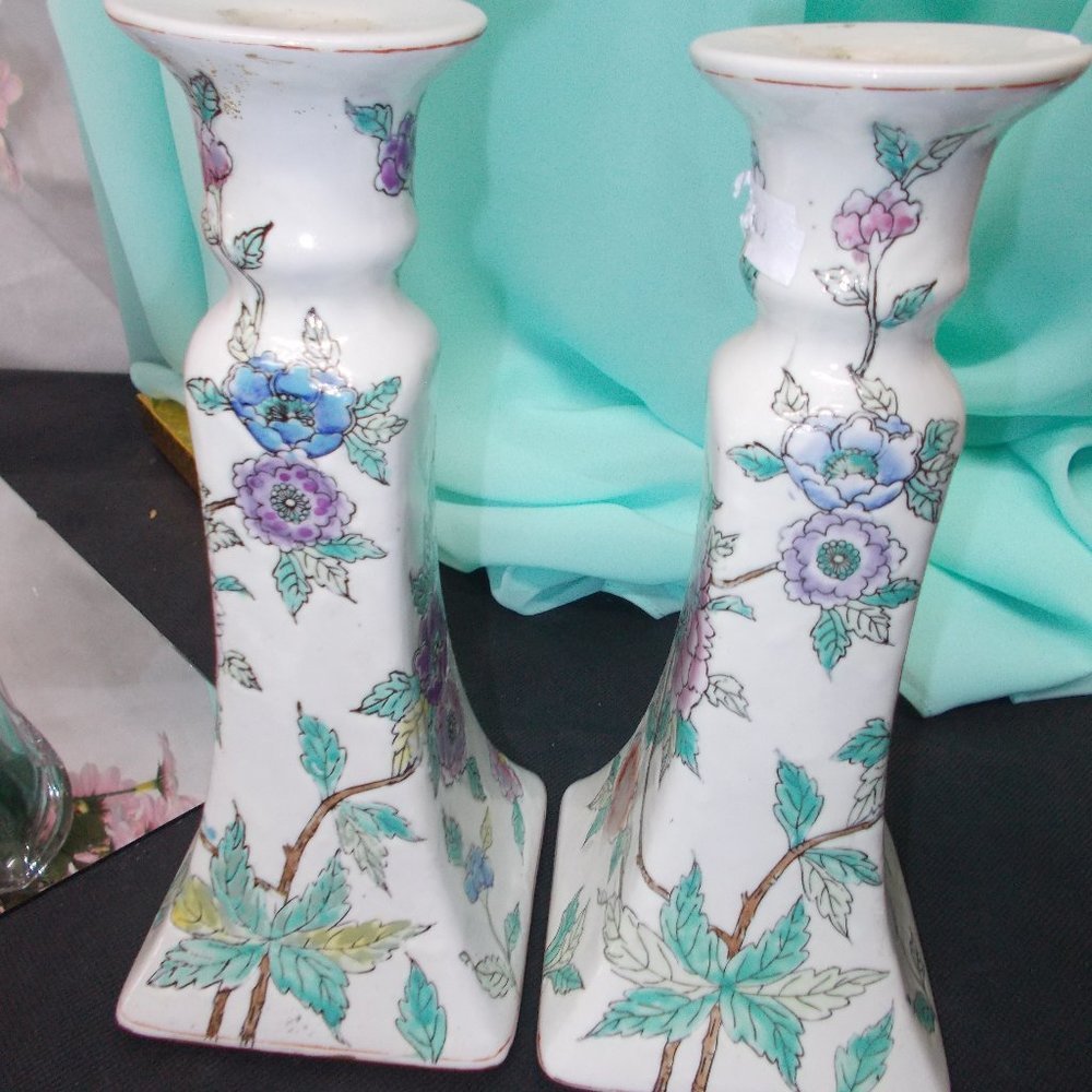 Ceramic candle holders, approximately 8.5"x4"